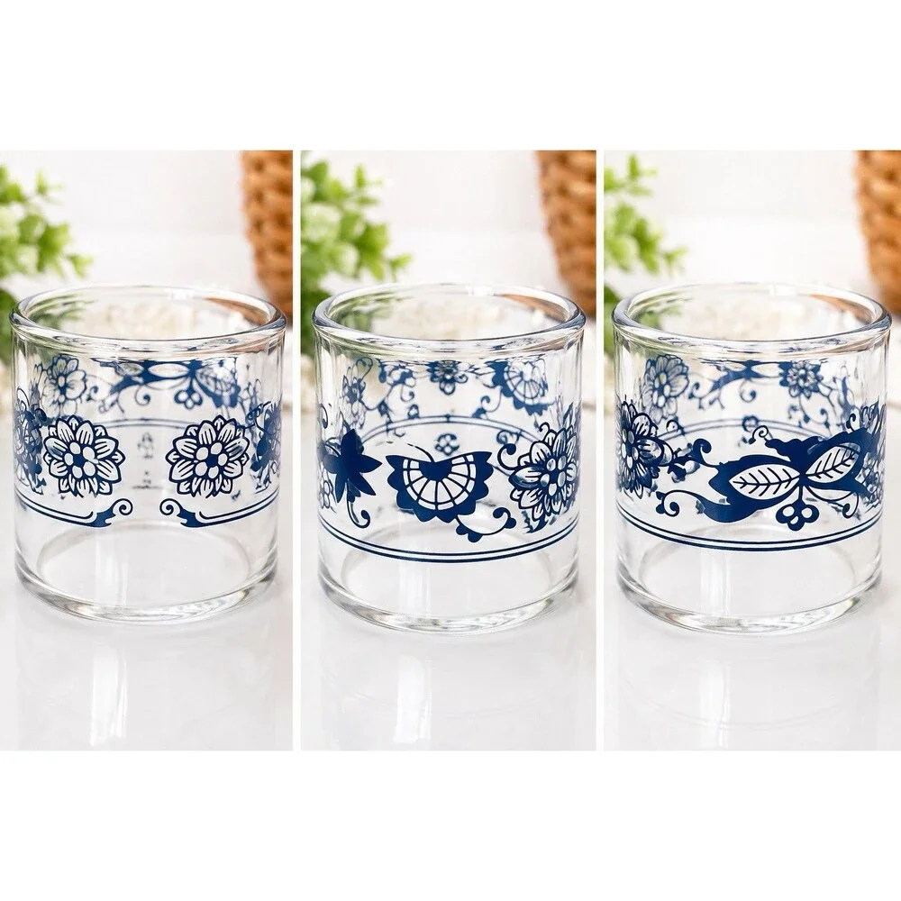 Vintage 1970s Pyrex Old Town Blue Glass Napkin Rings Set of 6 Corelle